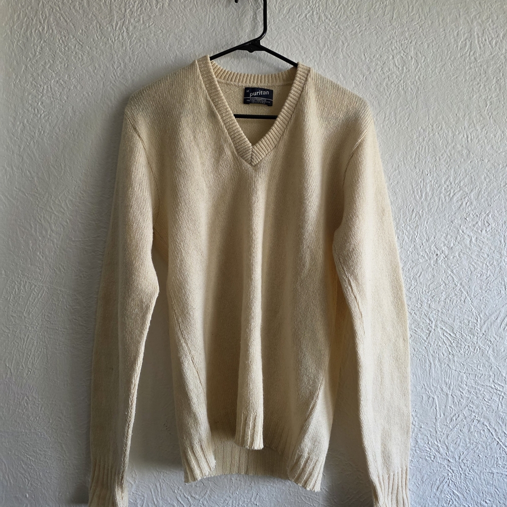 Puritan Vintage Wool Blend Cream V-Neck Sweater